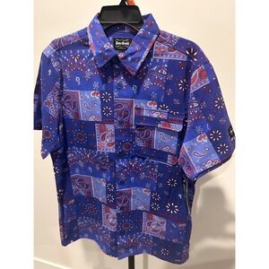 NWT Men's Dogg Supply By Snoop DogBlue Bandana Button Down Short Sleeve Mens M